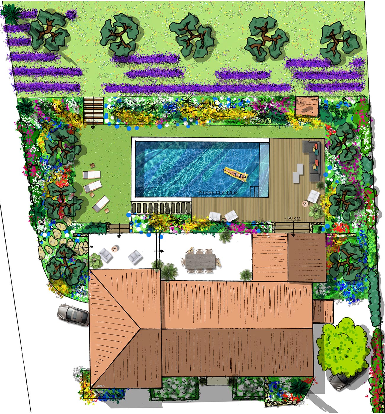 Atelier Naudier Architecte Paysagiste Concepteur Montpellier Aix En Provence PLAN PROJET ZOOM Jardin Piscine